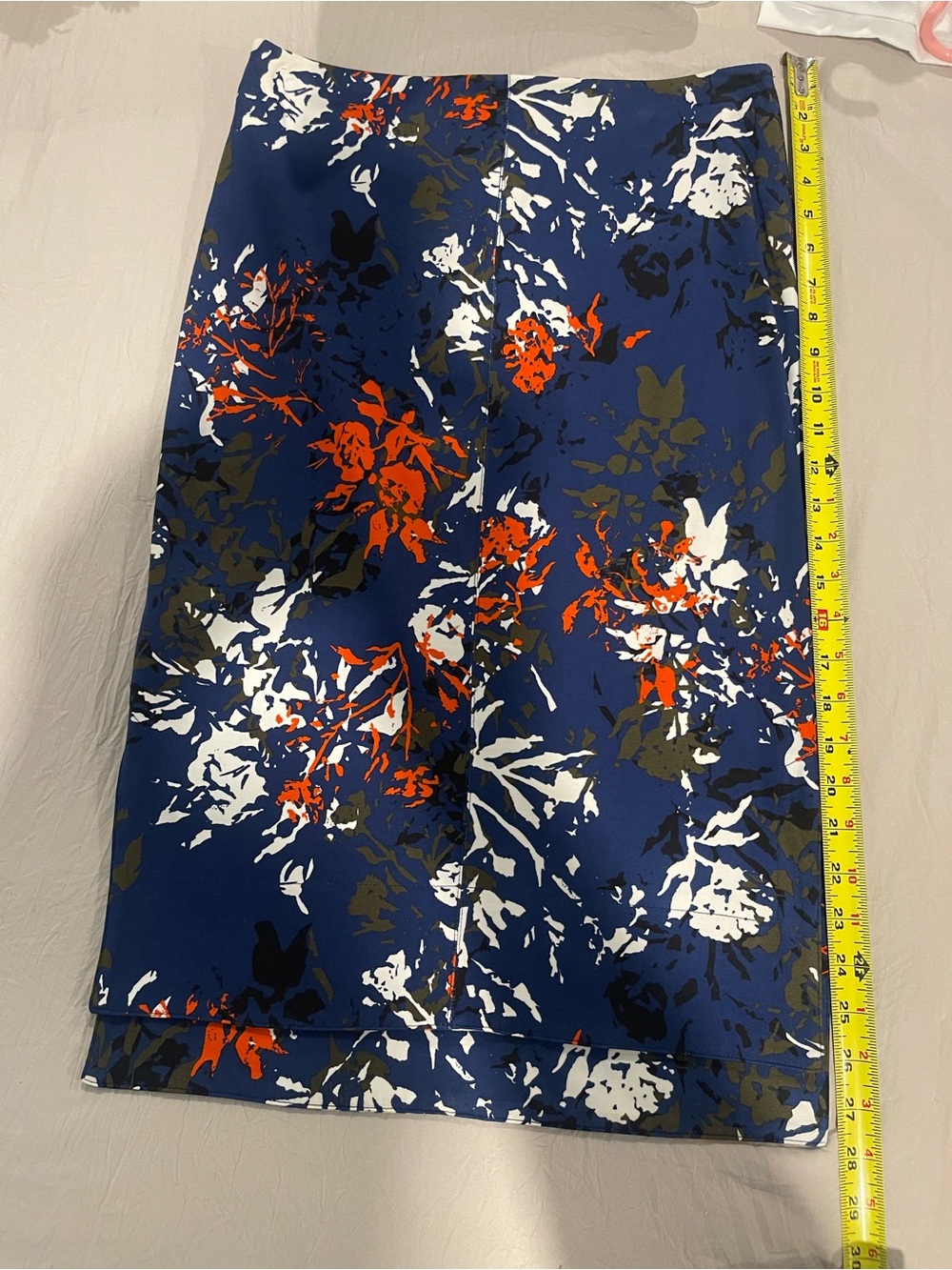 Lysse Navy Floral-Print Pencil Skirt with Orange & White Accents